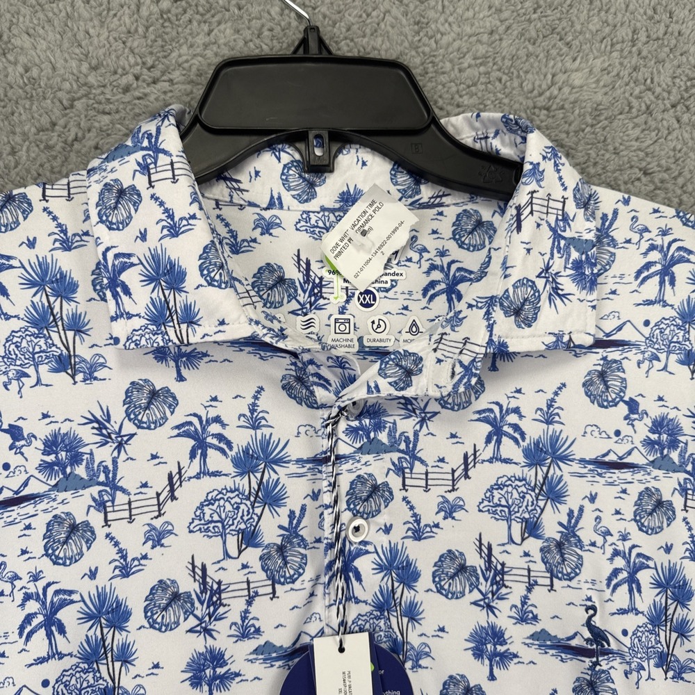 TailorByrd Mens XXL Polo Shirt Dove White Vacation Golf Performance Palm Tree